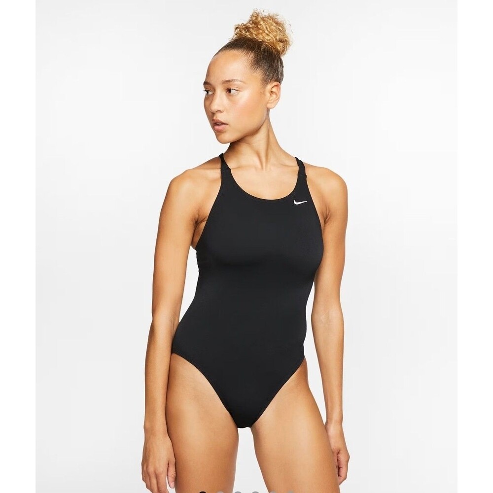Nike Women's Swim HydraStrong Solid Black Essential Fastback 1 Piece Sz 28 New